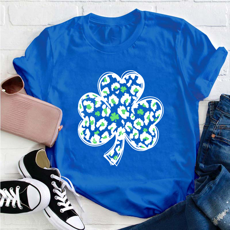 Green Leopard Clover Teacher T-Shirt