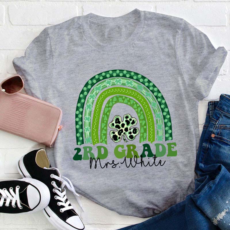 Personalized Name Shamrock Rainbow Teacher T-Shirt