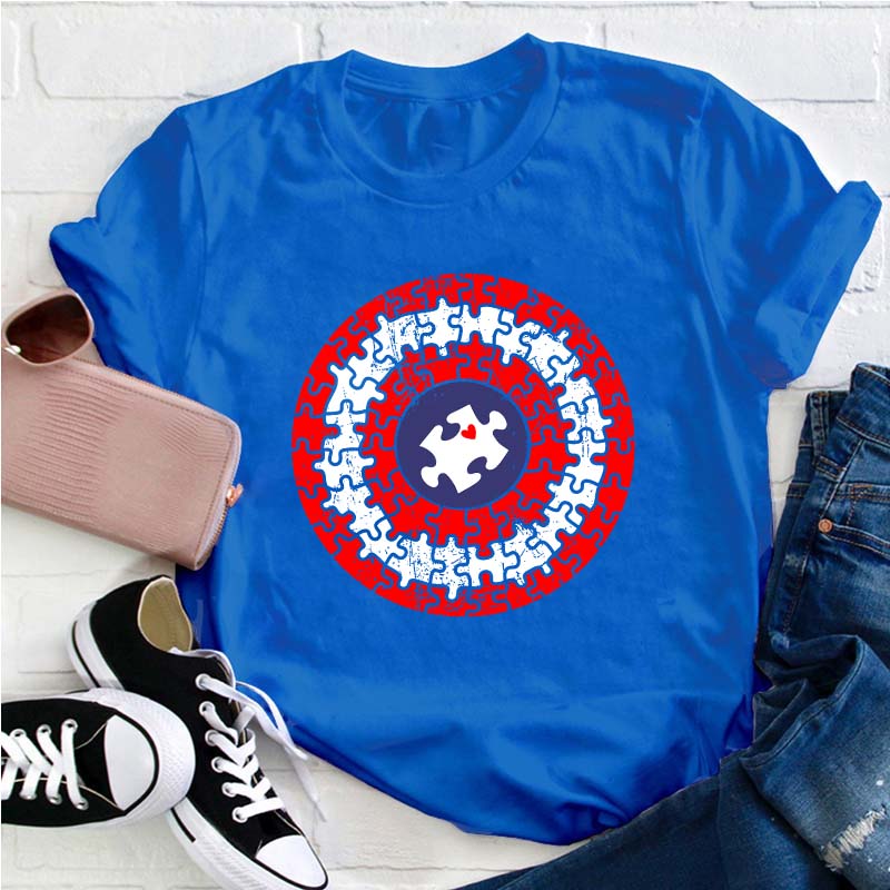 Superhero Shield Autism Puzzle Teacher T-Shirt