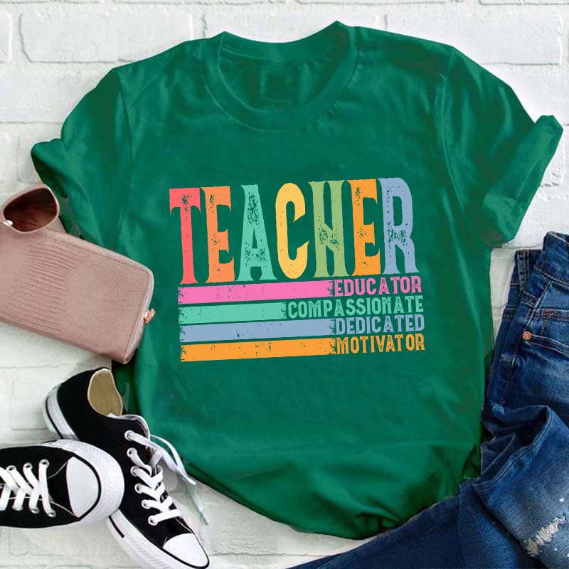 Retro Teacher Educator Compassionate Motivate Teacher T-Shirt