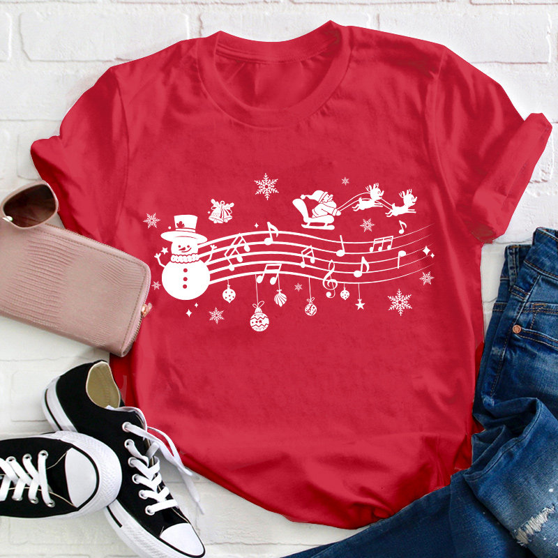 Santa Sleigh Snowman Music Teacher T-Shirt