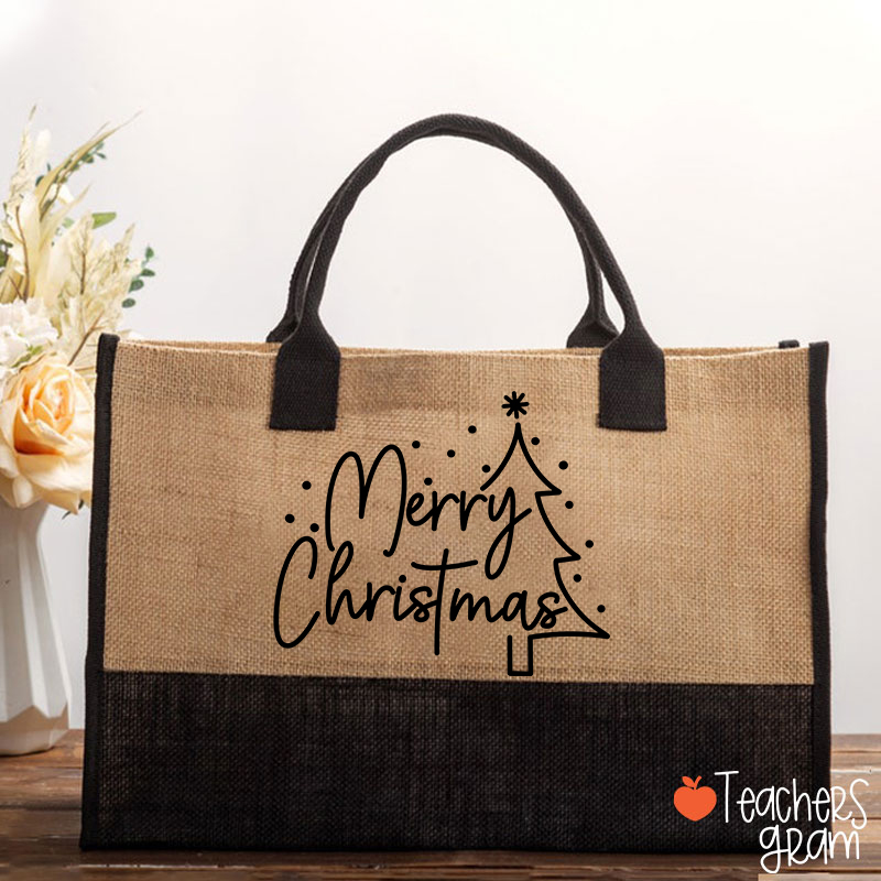 Merry Christmas Simple Christmas Teacher Cotton Tote Bag