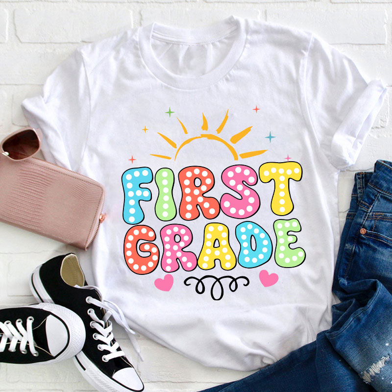 Personalized Neon Light And Sunshine Hello My Grade Teacher T-Shirt