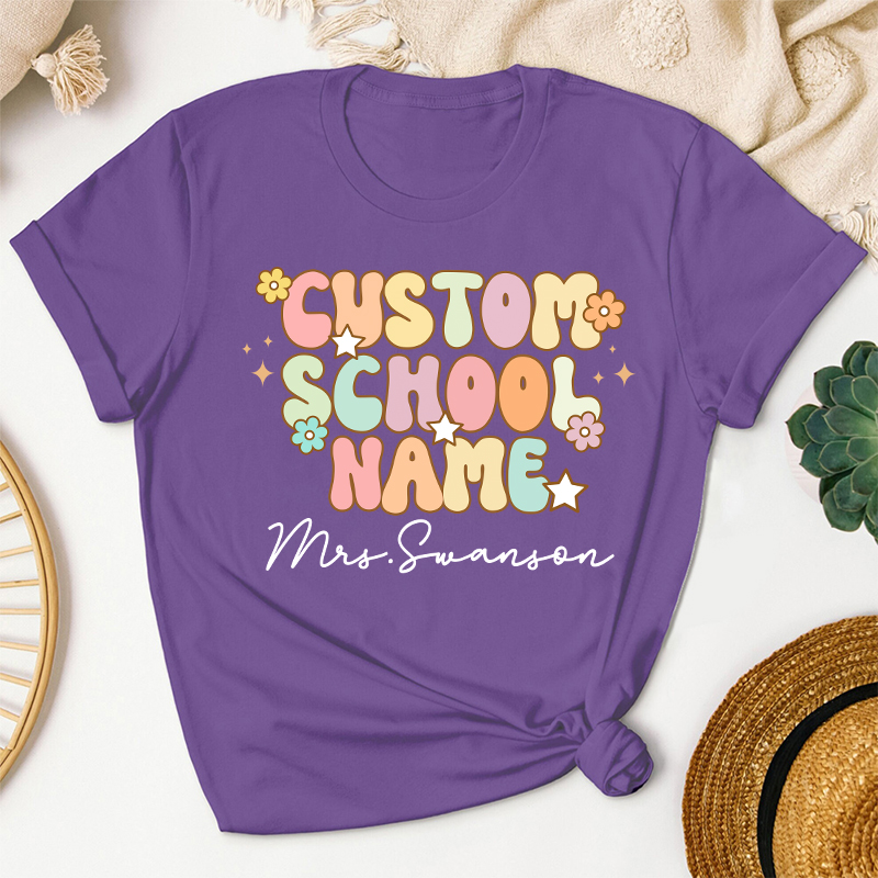 Personalized Flower And Stars Back To School Teacher T-Shirt