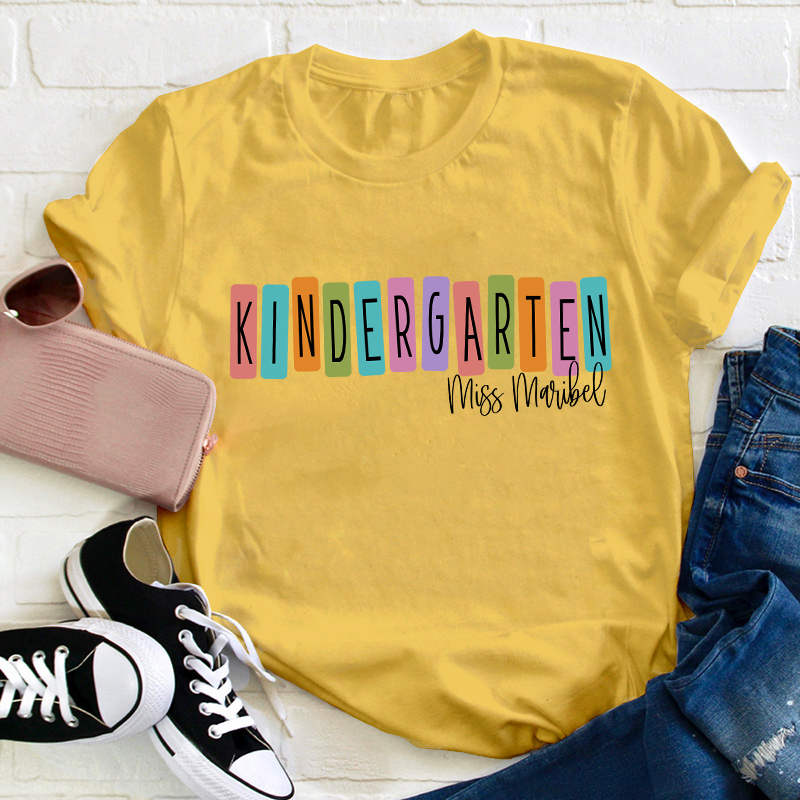 Personalized Macaron Color Grade And Name Teacher T-Shirt
