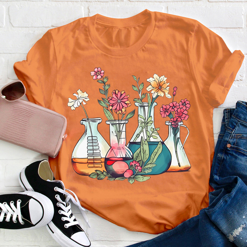 Floral Beakers Chemistry Lab Teacher T-Shirt