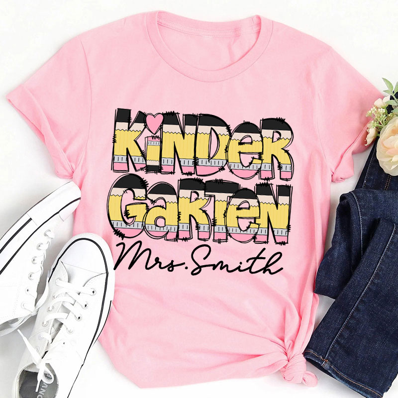 Personalized Creative Pencil Shape Design Letter Teacher T-Shirt