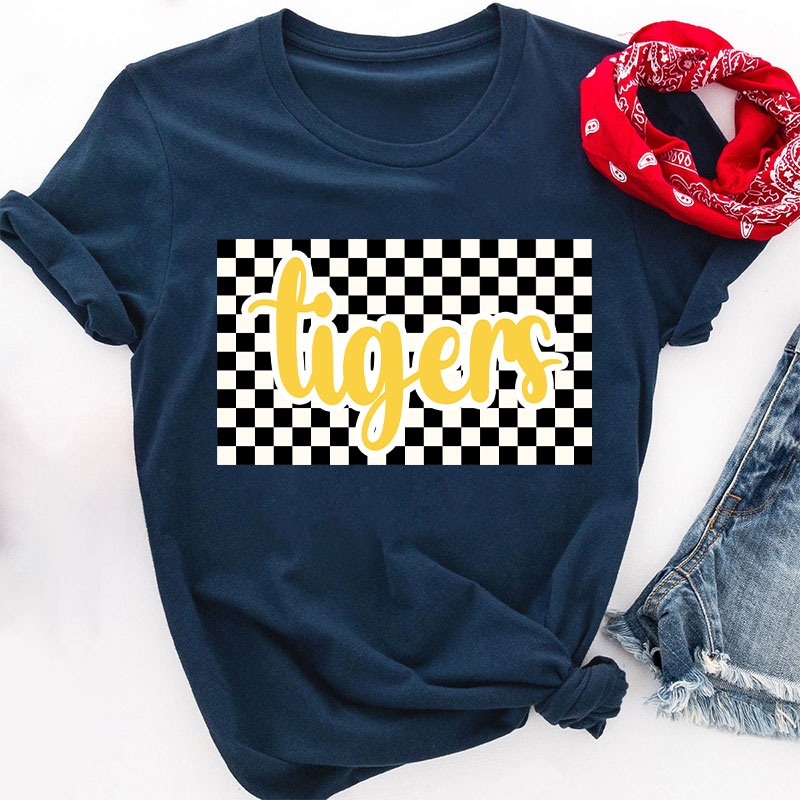 Personalized Retro Style Checkerboard Teacher T-Shirt