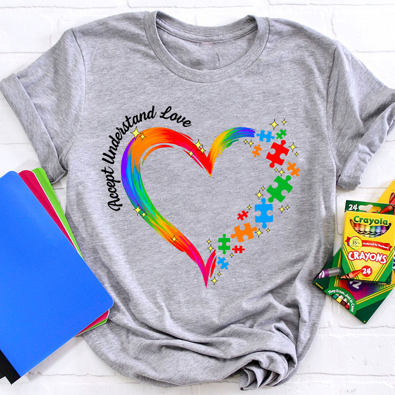 Rainbow Heart Accept Understand Love Teacher T-Shirt
