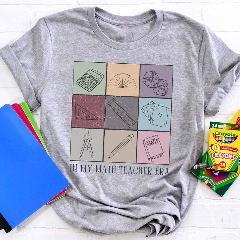 In My Math Teacher Era Mathematical Tools Icons Teacher T-Shirt