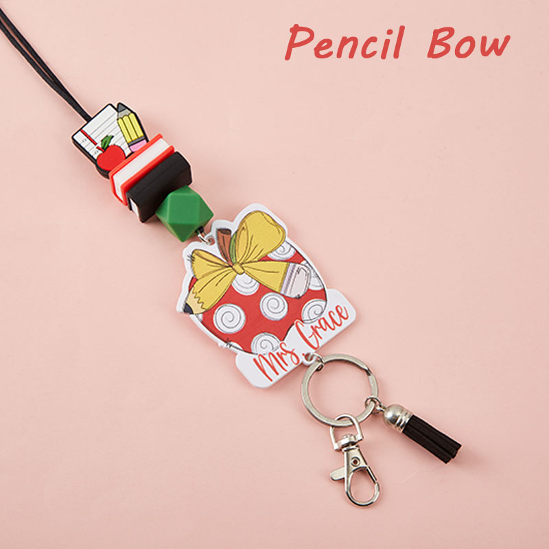 Personalized Name Colorful Books Rainbow Pencil Teacher Lanyard