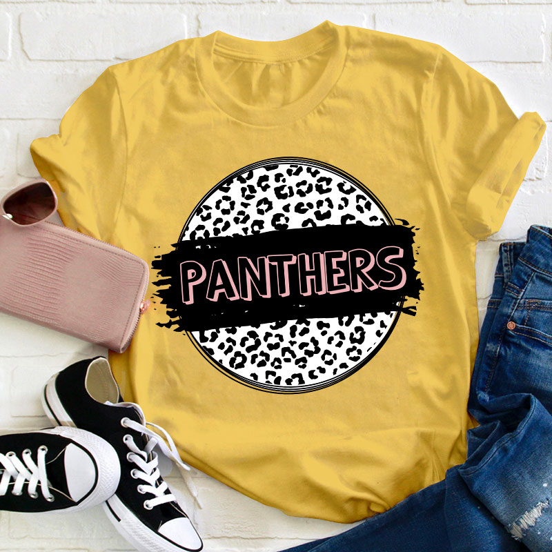 Personalized  Mascot Round Leopard Print Teacher T-Shirt