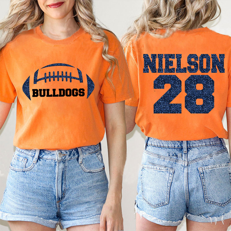 Personalized Mascot Name And Number Football Game Day Teacher Two Sided T-Shirt