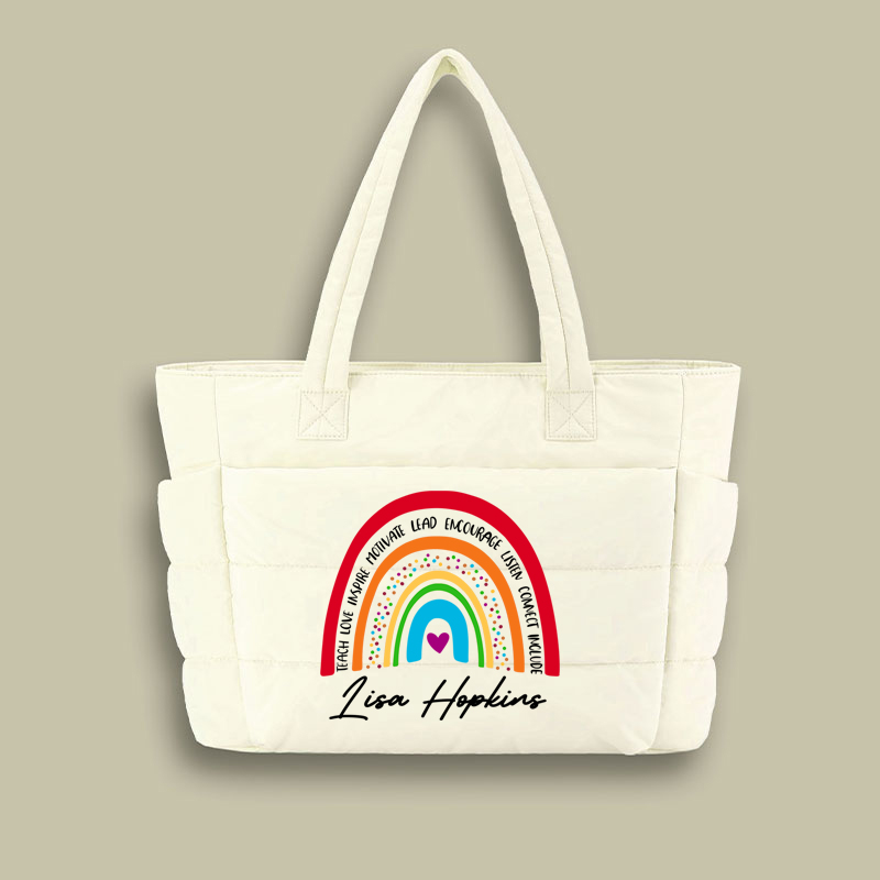 Personalized Pencil Ruler Teacher Name Teacher Puffy Tote Bag