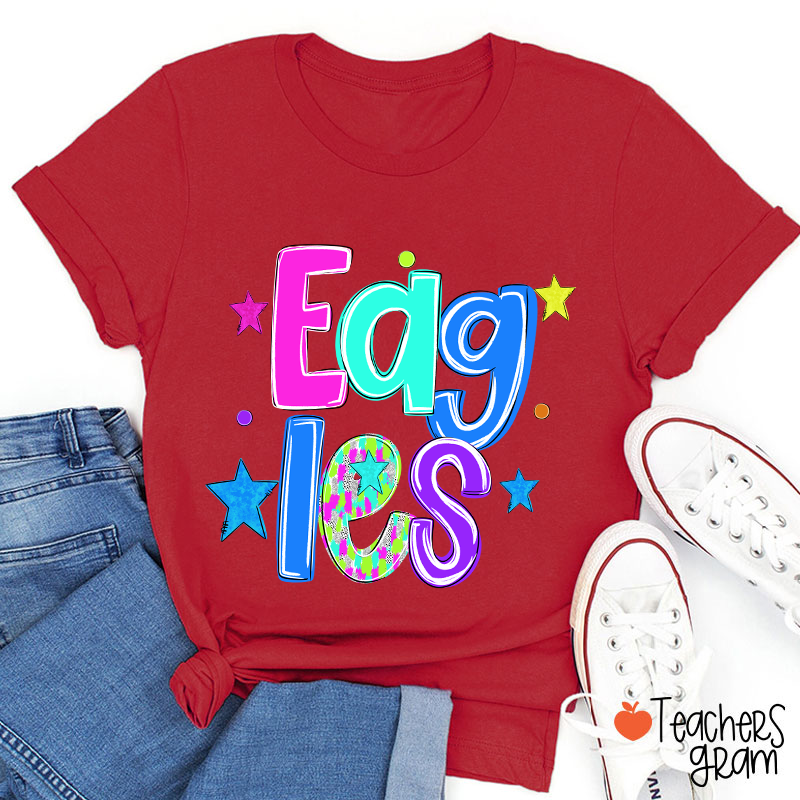 Personalized Mascot Colorful Font Sart Polka Dots Teacher T-Shirt