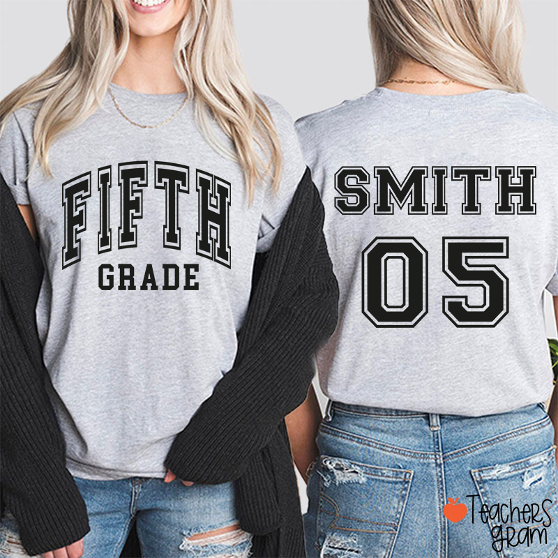 Personalized Grade And Name Simple Fonts Back To School Teacher Two Sided T-Shirt
