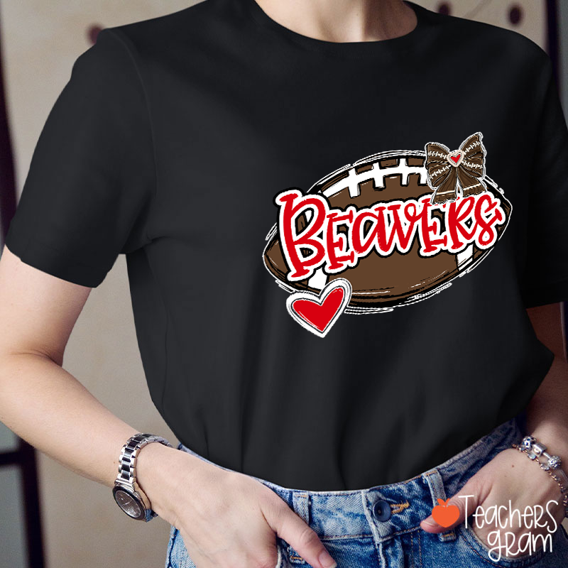 Personalized Mascot And Sport Love Heart Bow School Spirit Teacher T-Shirt