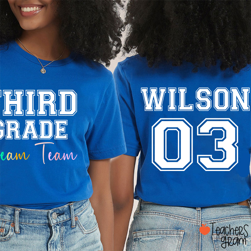 Personalized Grade Name Number Team Teacher Two Sided T-Shirt
