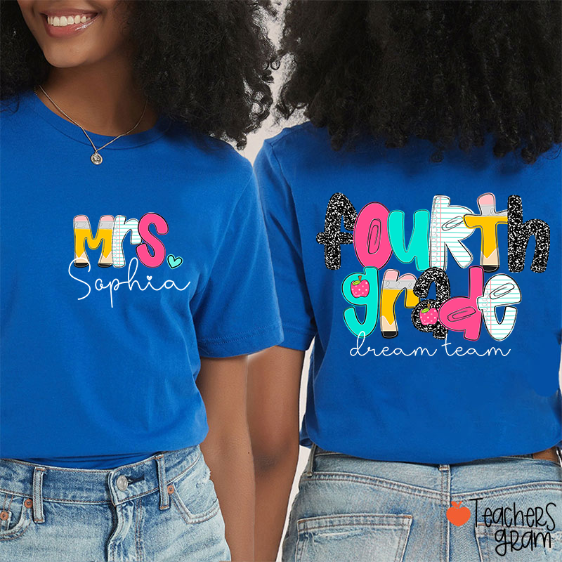 Personalized Grade And Name Pencil Notebook Teacher Two Sided T-Shirt