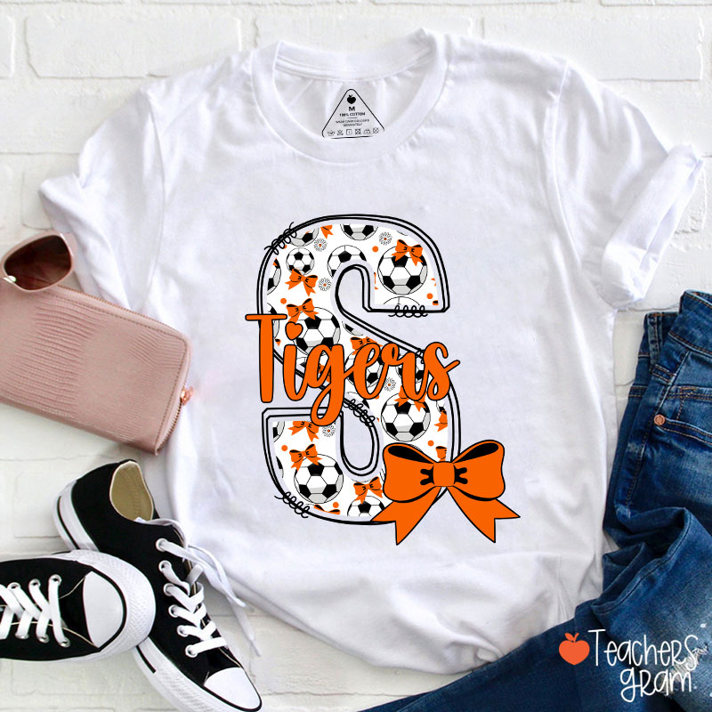 Personalized Mascot And Sport Initials Bow Teacher T-Shirt