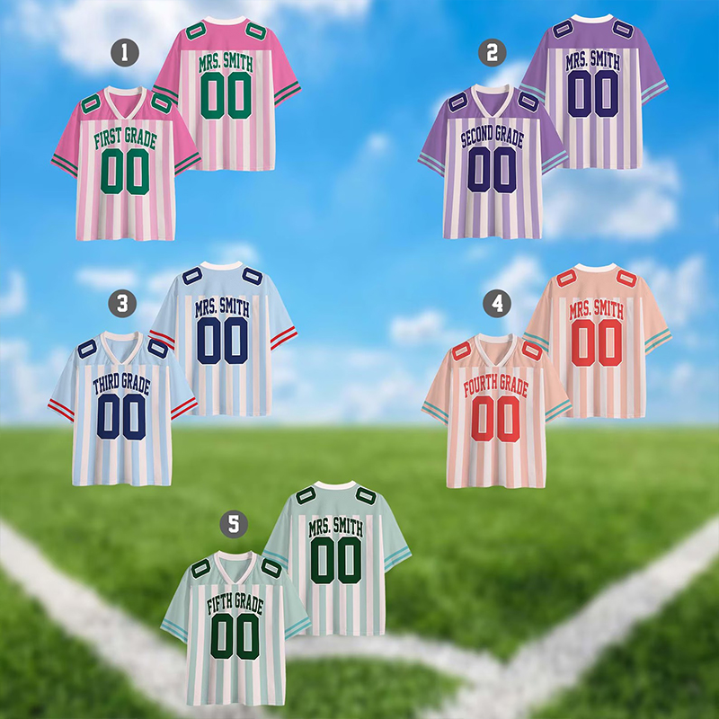 Personalized Grade Teacher Name And Number Striped Teacher Mesh Jersey