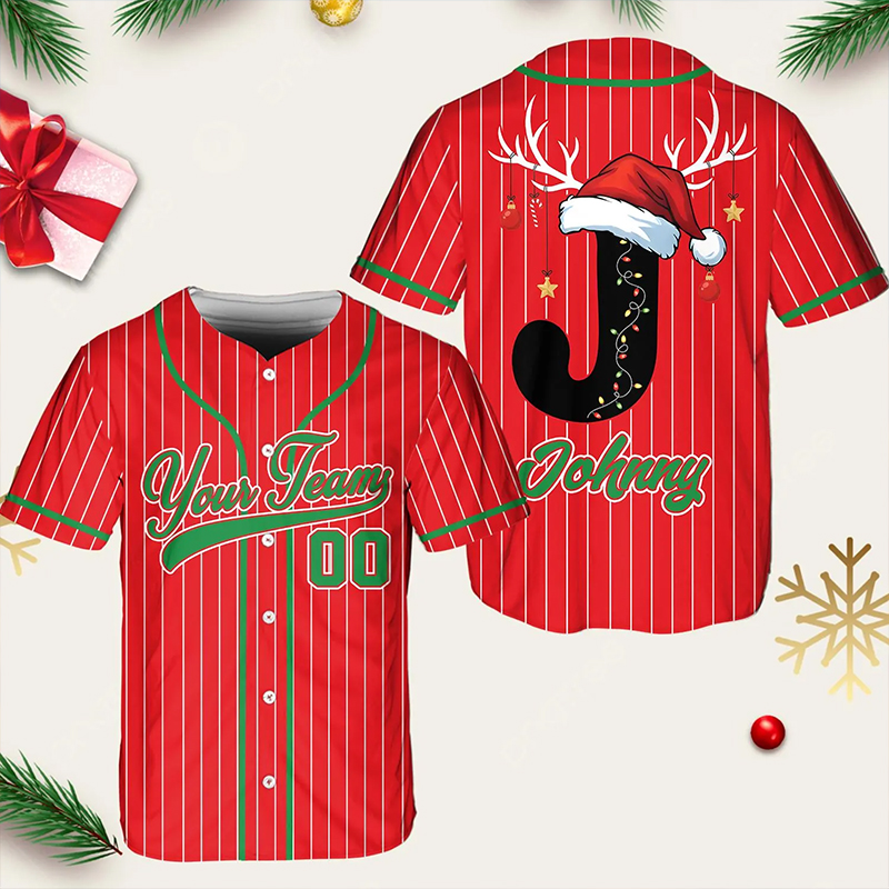 Personalized Name And Initials Santa Hat Teacher Baseball Jersey