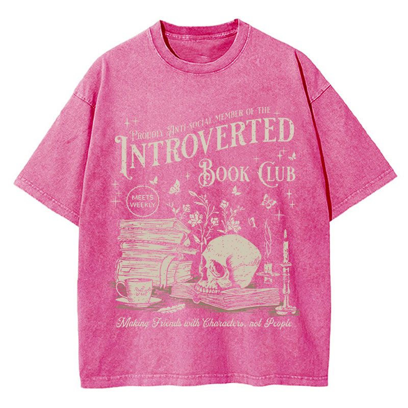 Introverted Book Club Teacher Washed T-Shirt