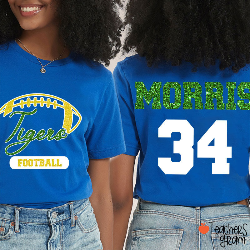 Personalized Mascot And Sport Imitation Glitter Teacher Two Sided T-Shirt