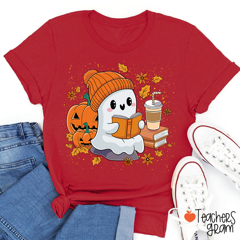Reading Ghost Pumpkin Halloween Teacher T-Shirt