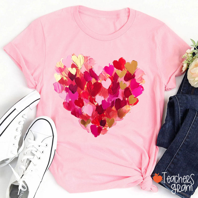 Oil Painting Heart Valentine Teacher T-Shirt