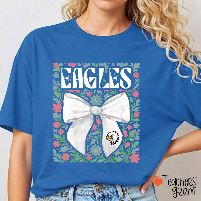 Personalized Mascot Floral Bow School Spirit Teacher T-Shirt