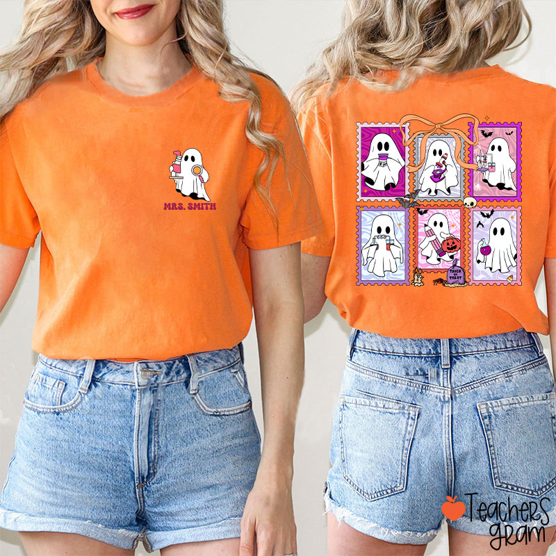 Personalized Name Spooky Science Halloween Teacher Two Sided T-Shirt