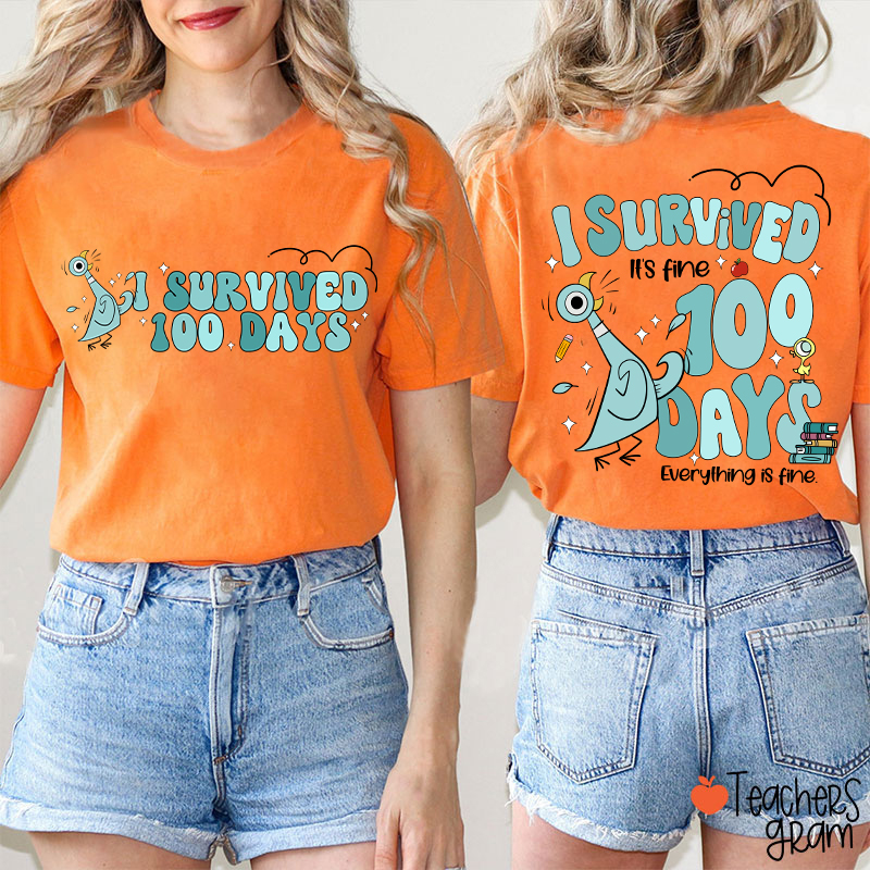 Pigeon I Survived 100 Days Teacher Two Sided T-Shirt