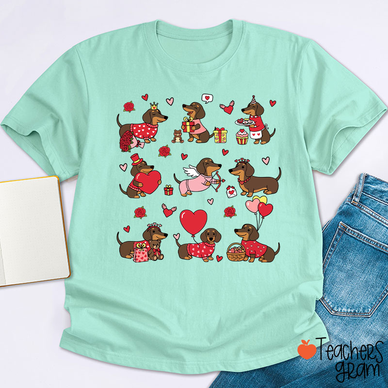 Dachshund Valentines Teacher T-Shirt