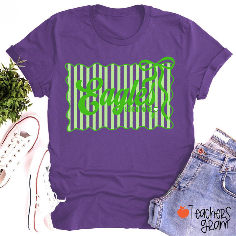 Personalized Retro Stripe Cheer Team Teacher T-Shirt