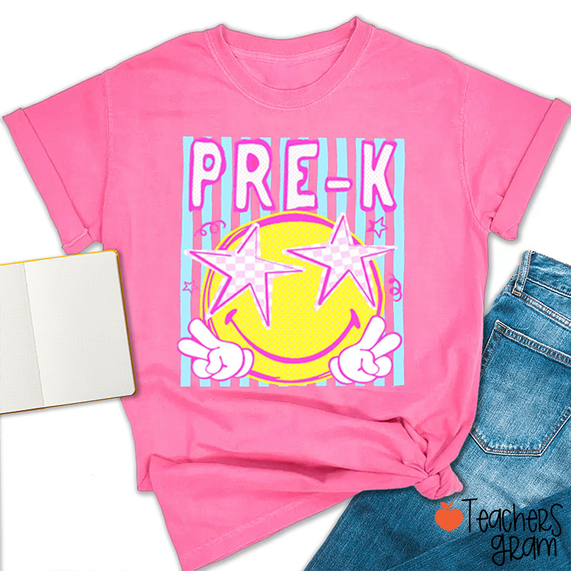 Personalized Grade Peace Sign Smile Face Teacher T-Shirt
