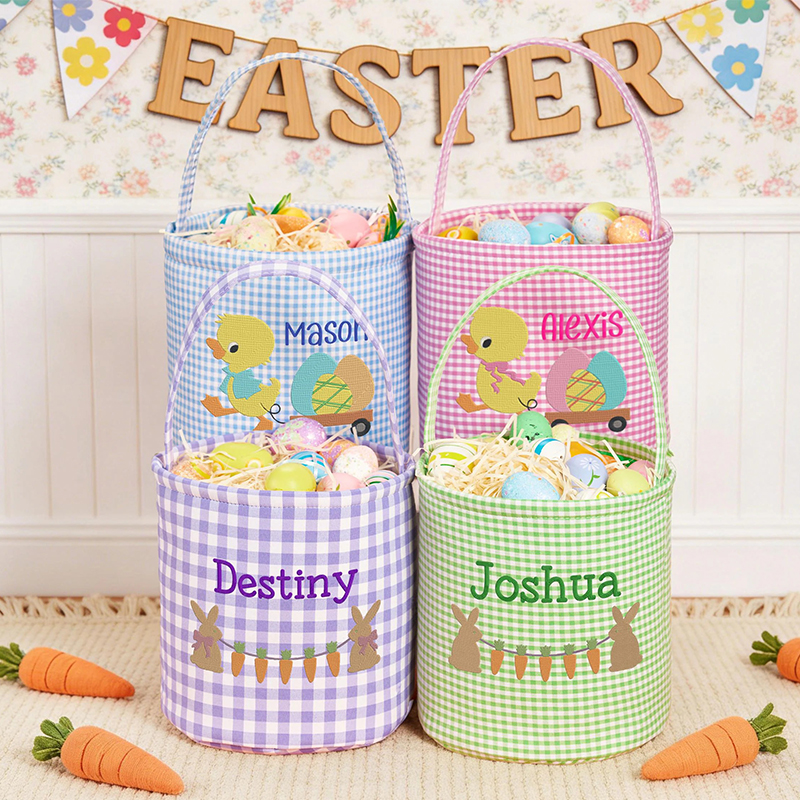 Personalized Faux Embroidered Egg Hunt Teacher Basket