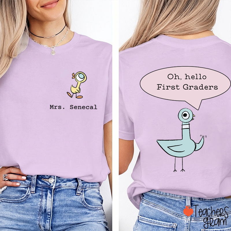 Personalized Name And Grade Hello Teacher Two Sided T-Shirt