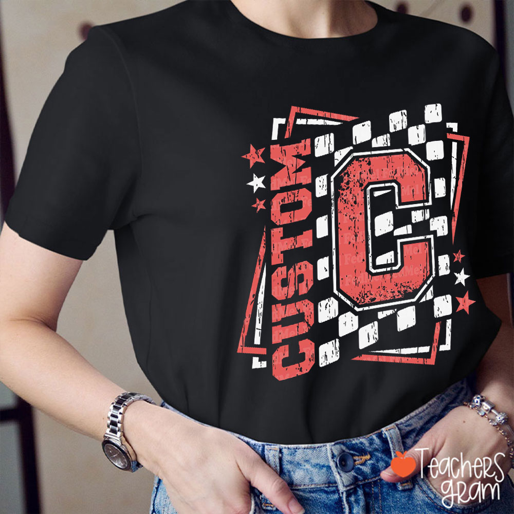Personalized Vintage Checkerboard And Star Teacher T-Shirt