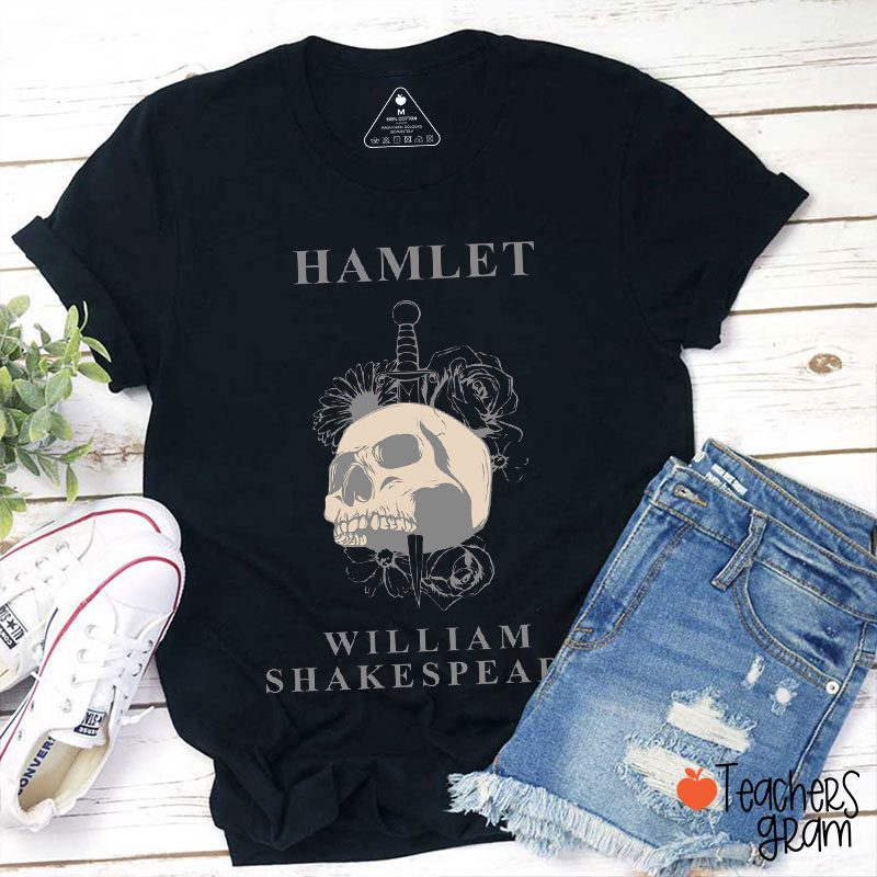 Hamlet Floral Skull Shakespeare Teacher T-Shirt