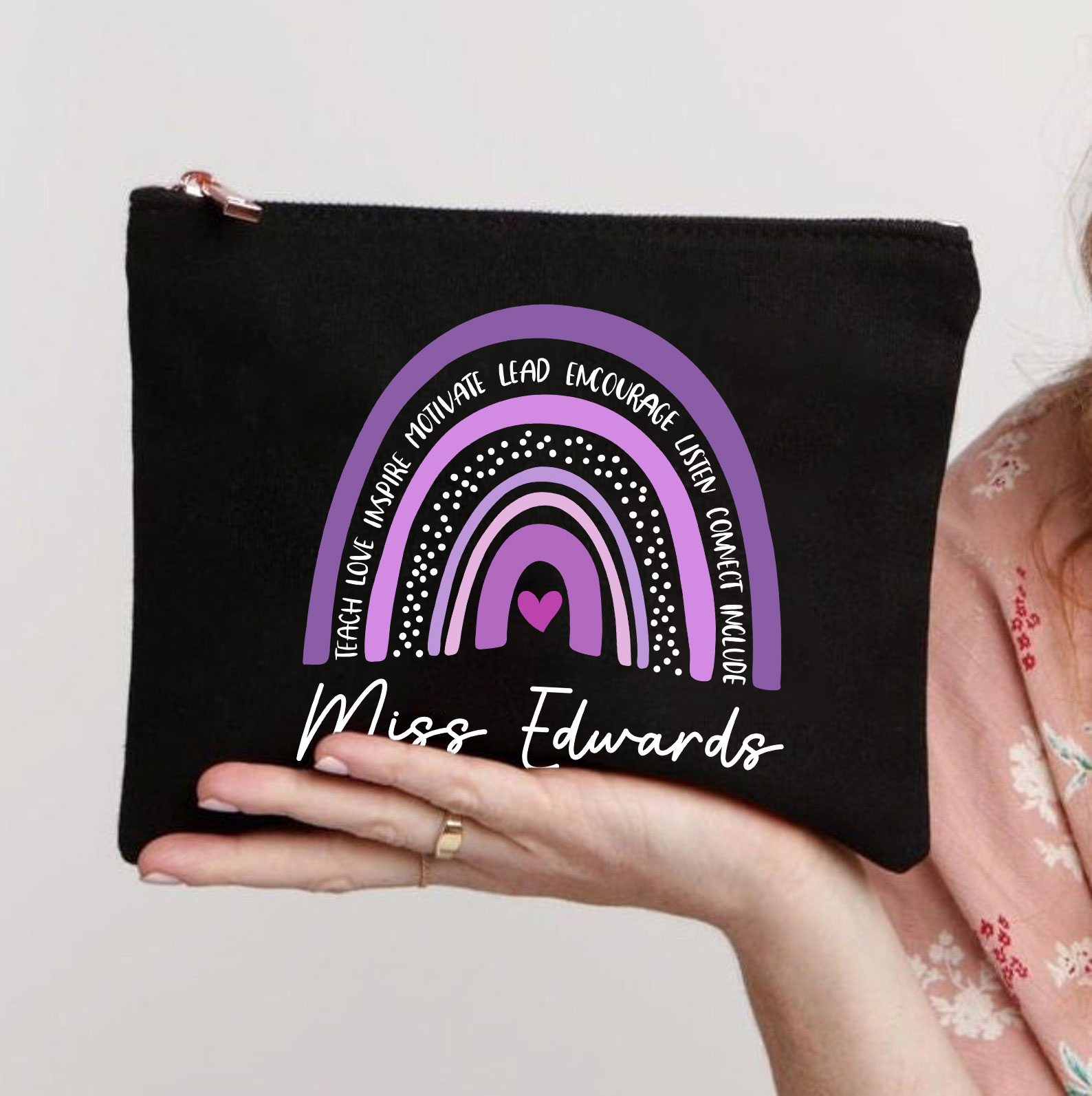 Personalized Purple Rainbow Teacher Makeup Bag