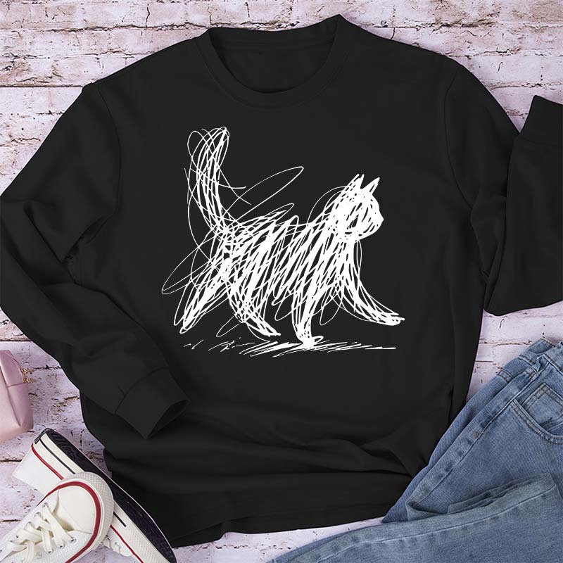 Vintage Cat Line Teacher Long Sleeve T-Shirt