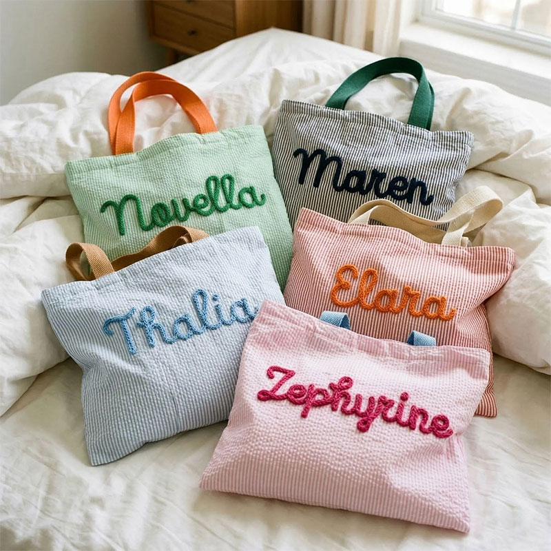 Personalized Monogrammed Seersucker Teacher Tote Bag