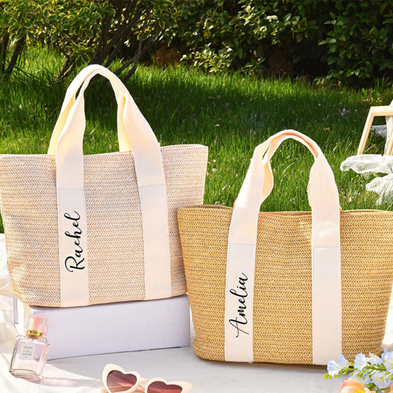Personalized Bohemian Style Straw Beach Tote Bag