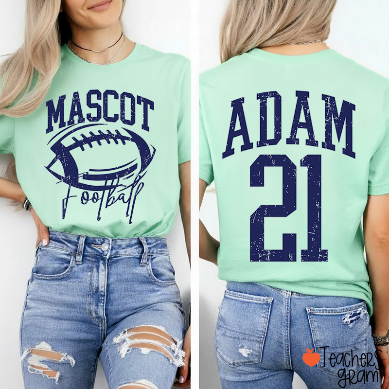 Personalized Mascot Name Number Retro Team Sport Teacher Two Sided T‑Shirt