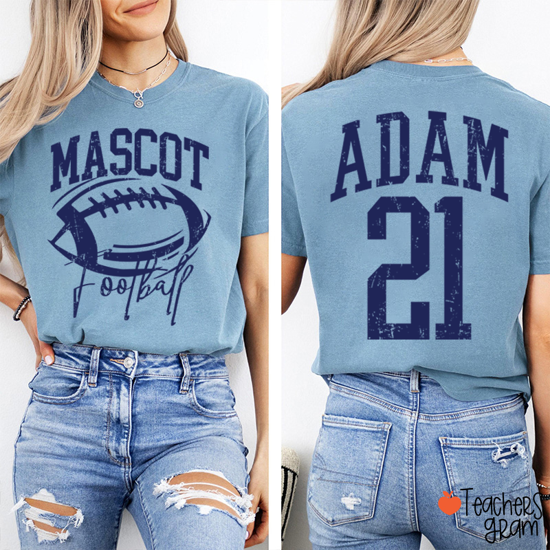 Personalized Mascot Name Number Retro Team Sport Teacher Two Sided T‑Shirt