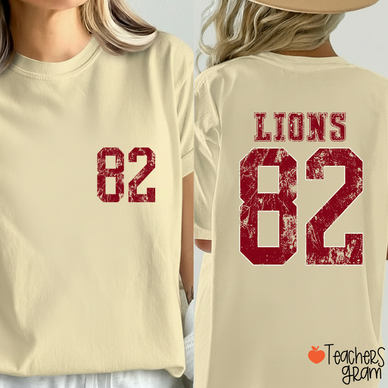 Personalized Mascot Number Faded Texture Sport Graphic Teacher Two Sided T‑Shirt