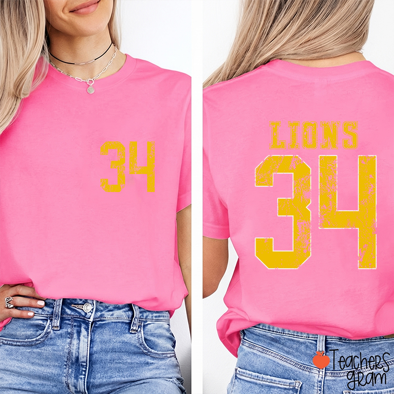 Personalized Mascot Number Faded Texture Sport Graphic Teacher Two Sided T‑Shirt