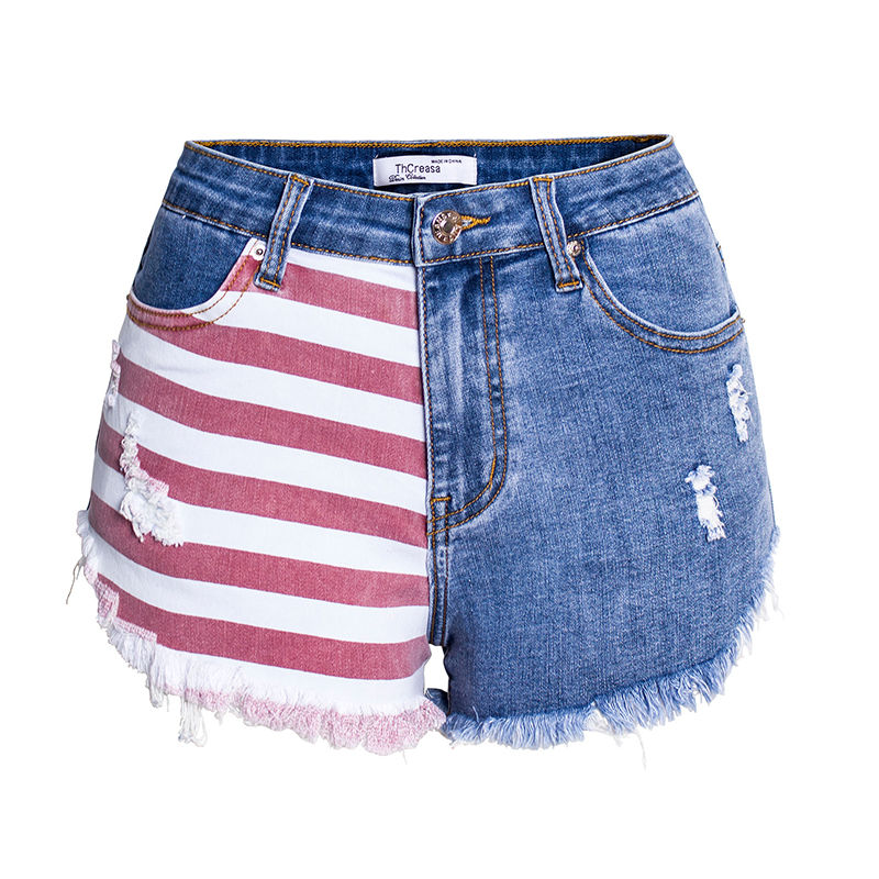 USA Flag Stripes Star Denim Shorts