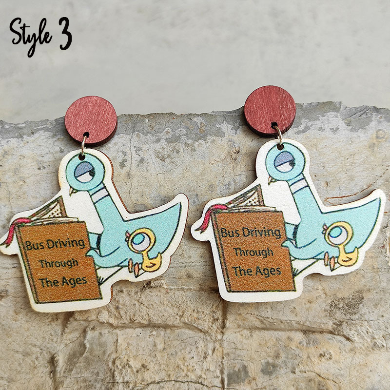 Pigeon Teaching Reading Teacher Wooden Earrings